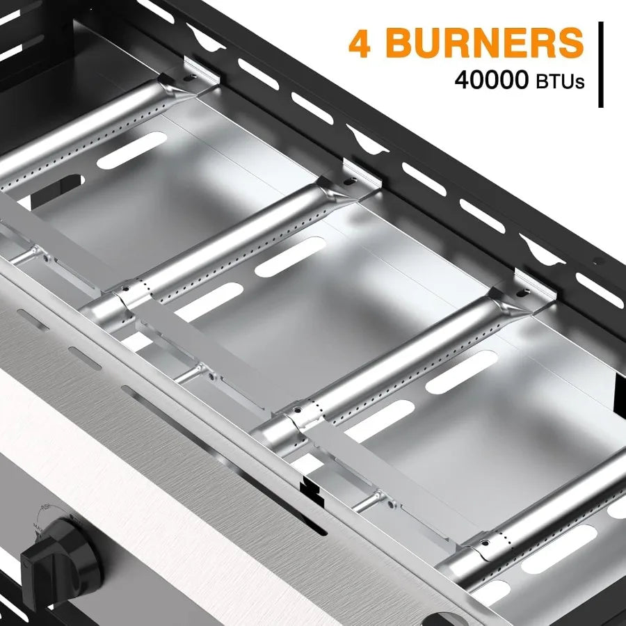 4 Burner Flat Top Grill 30 Inch Stainless Steel Tabletop Portable Propane Griddle with 40 000 BTU Power for Outdoor BBQ Camping