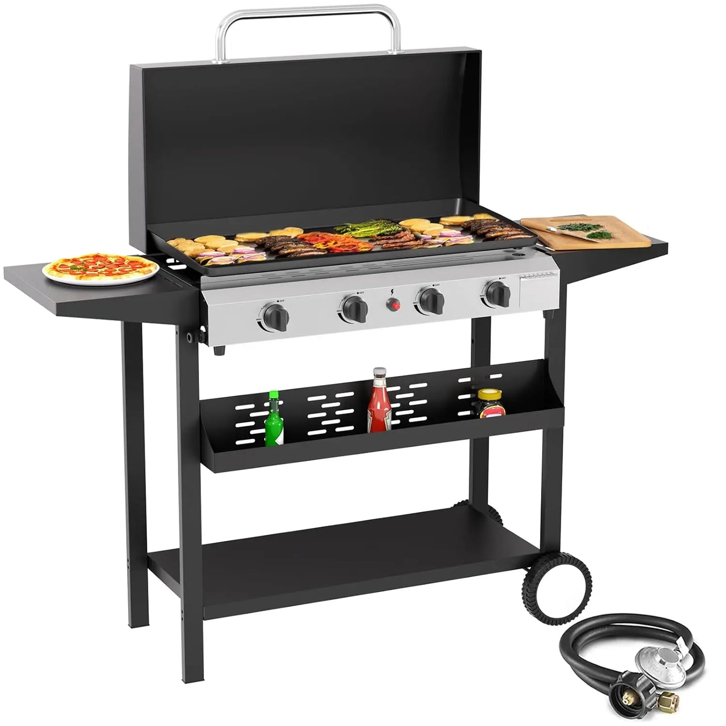 4 Burner Gas Griddle with Hood- 30 Inch Outdoor Propane Griddle-60000 BTU Propane Fuelled, Portable Flat Top Gas, Customized