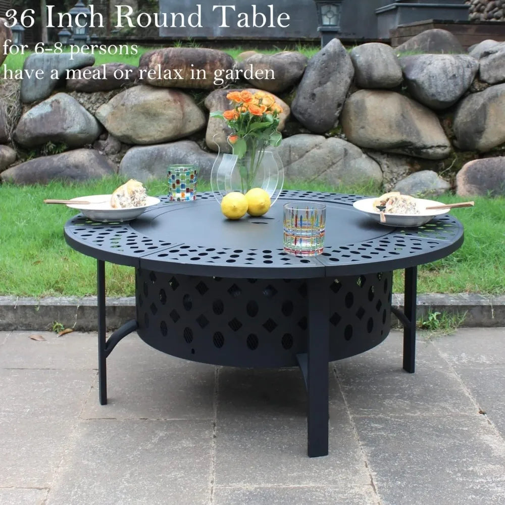 Fire Pit with Grills,Wood Burning Fire Pit for Outside with Lid,Poker and Round Waterproof Cover,BBQ& Outdoor Firepit,Customized