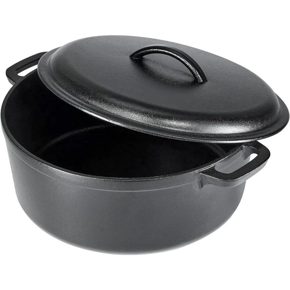 Large 7-Quart Pre-Seasoned Cast Iron Dutch Oven with Lid, Heavy-Duty for Even Cooking, Perfect for Home Chefs