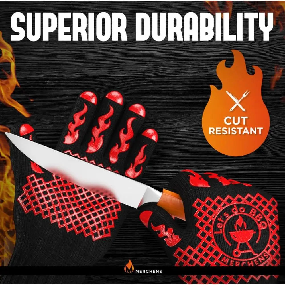 Heat Resistant BBQ Gloves 1472°F - Non-Slip Silicone Mitts for Grilling, Smoking & Baking - Extra-Long, Includes Storage Case