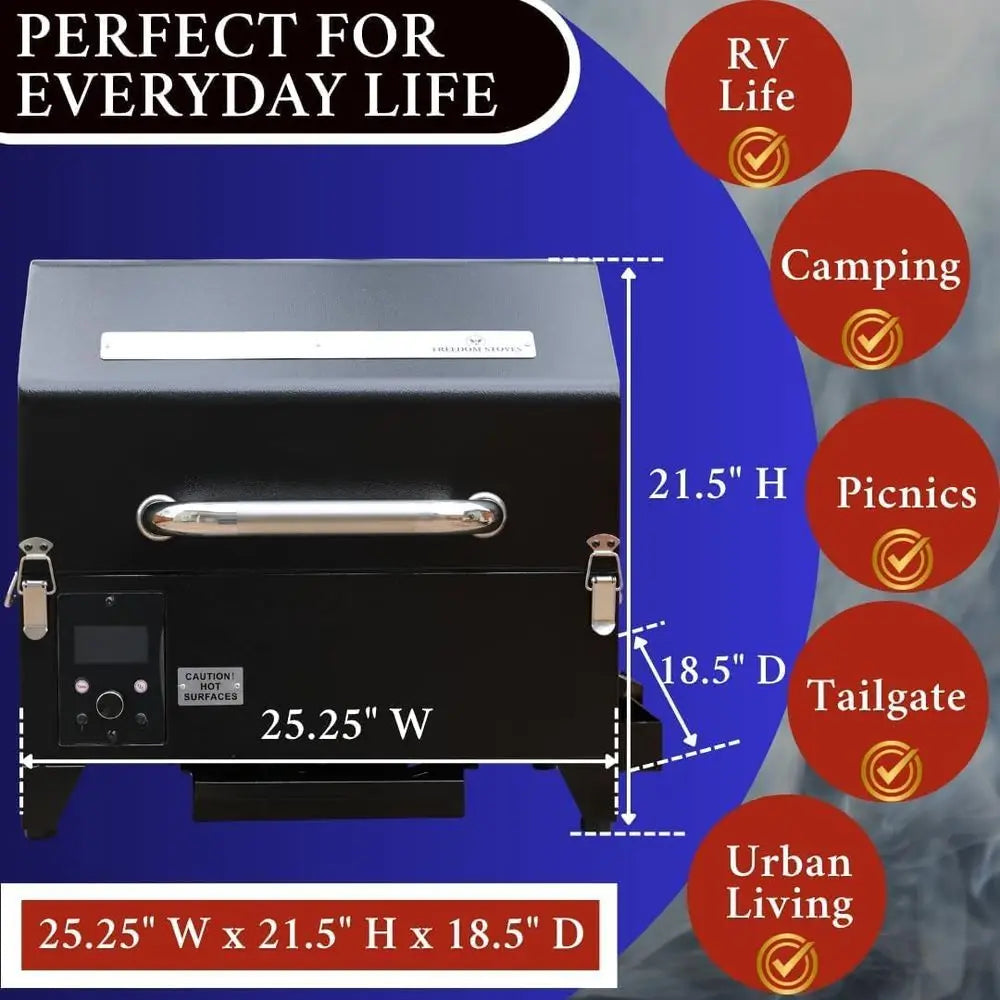 Portable Electric Smoker Grill - 12V/120V Pellet BBQ, Camping, and Backyard Cooking | Digital Control, Dual Probes, 8.5LB Hopper