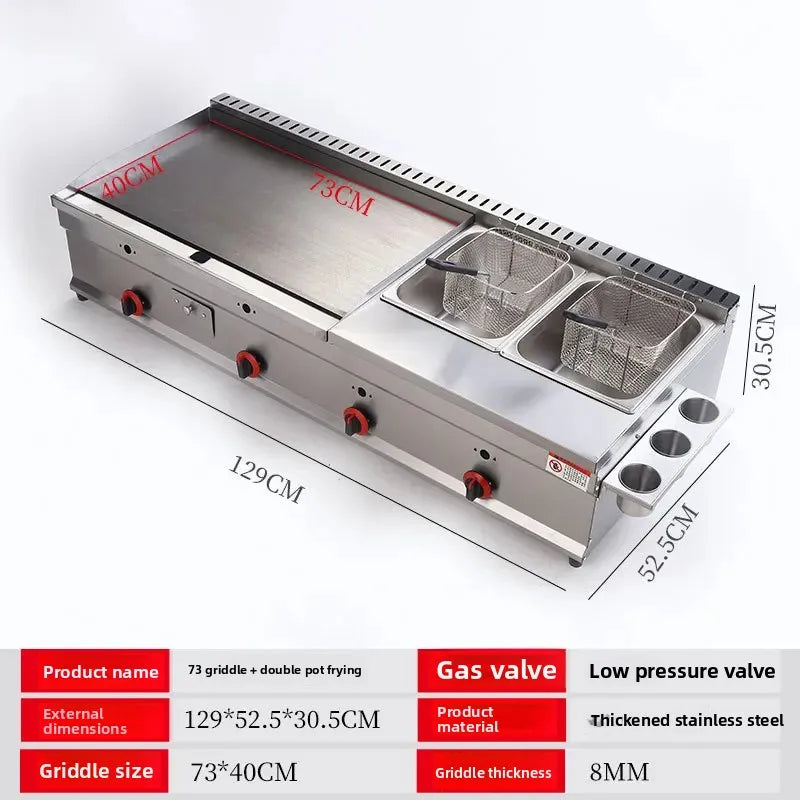 100-130cm Commercial Gas Teppanyaki Griddle & Fryer Combo | For Pancake & Braised Squid Grilling | Flat Top Cooking Station