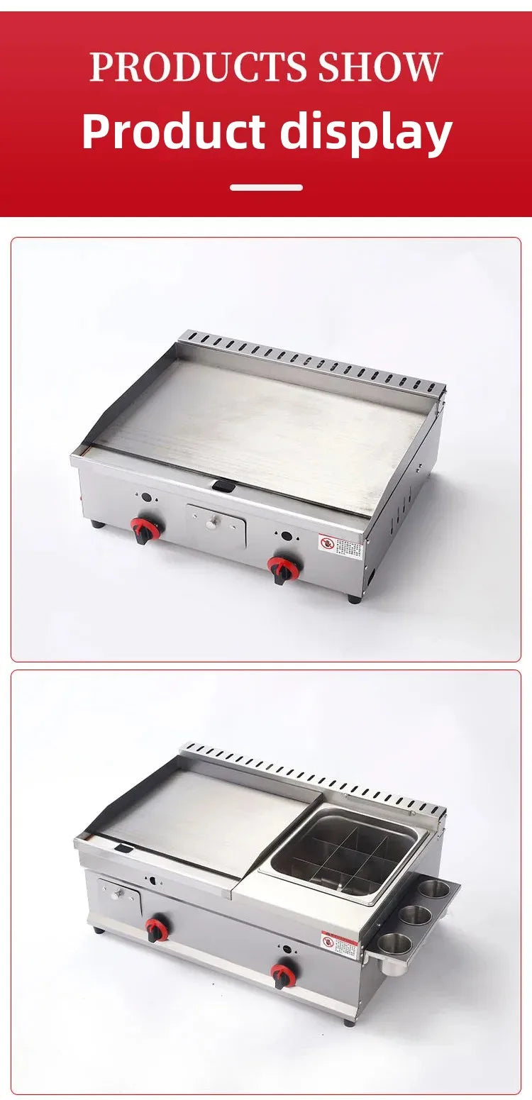 100-130cm Commercial Gas Teppanyaki Griddle & Fryer Combo | For Pancake & Braised Squid Grilling | Flat Top Cooking Station