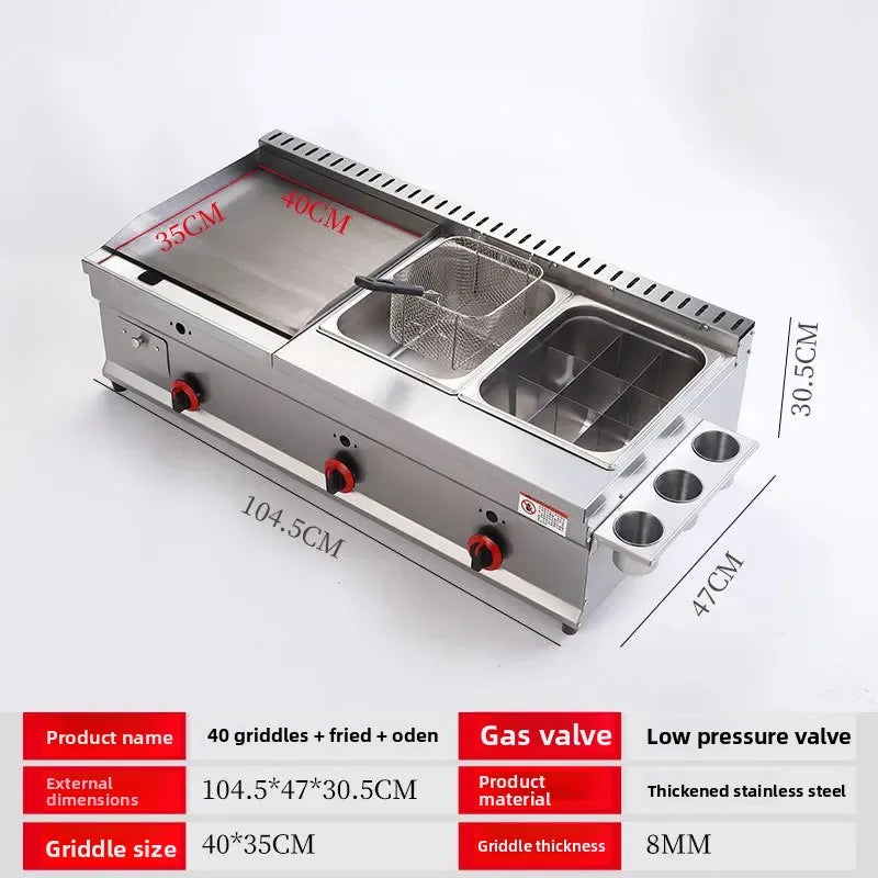 100-130cm Commercial Gas Teppanyaki Griddle & Fryer Combo | For Pancake & Braised Squid Grilling | Flat Top Cooking Station