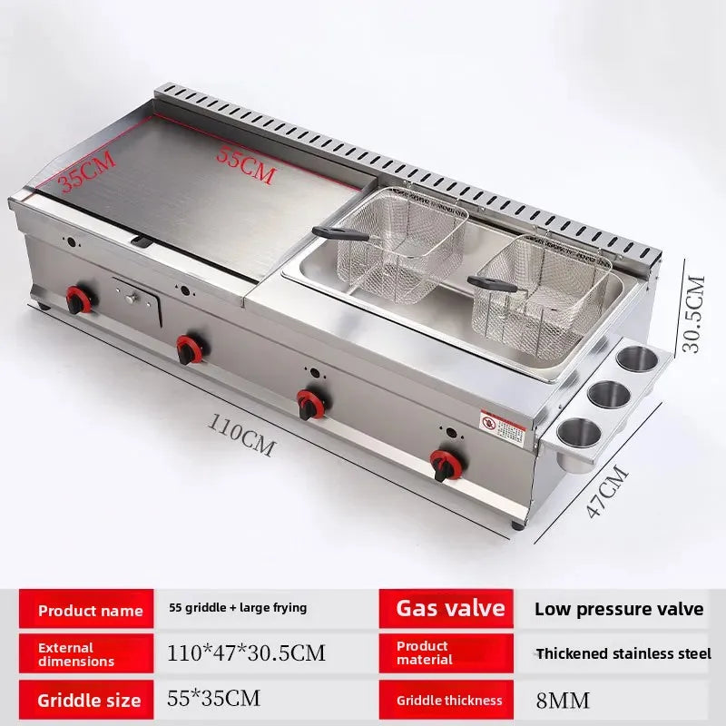100-130cm Commercial Gas Teppanyaki Griddle & Fryer Combo | For Pancake & Braised Squid Grilling | Flat Top Cooking Station