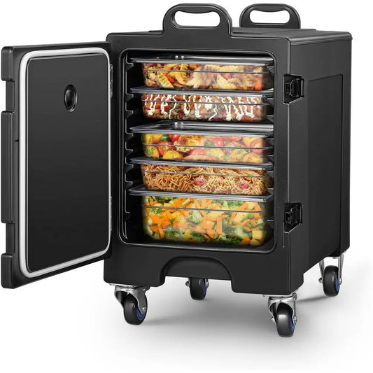 Catering Food Warmer, 82Qt Front Loading Hot Box for Catering, LLDPE Insulated Food Pan Carrier for 5 Full-Size Pan, w/Wheels, S