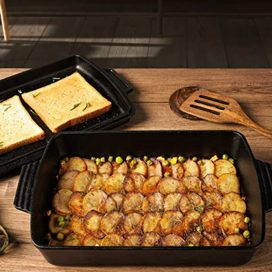 2In1 Pre Seasoned Cast Iron Dutch Oven With Skillet LidCasserole Dish Rectangular Baking Pan Griddle Pot Set 6QT 9x13