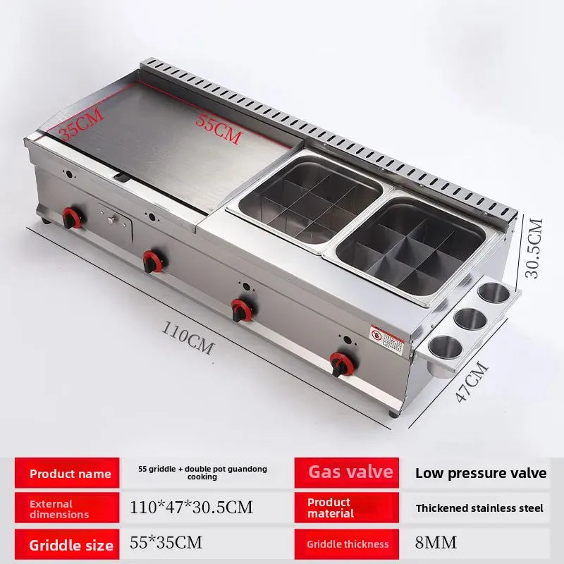 100-130cm Commercial Gas Teppanyaki Griddle & Fryer Combo | For Pancake & Braised Squid Grilling | Flat Top Cooking Station