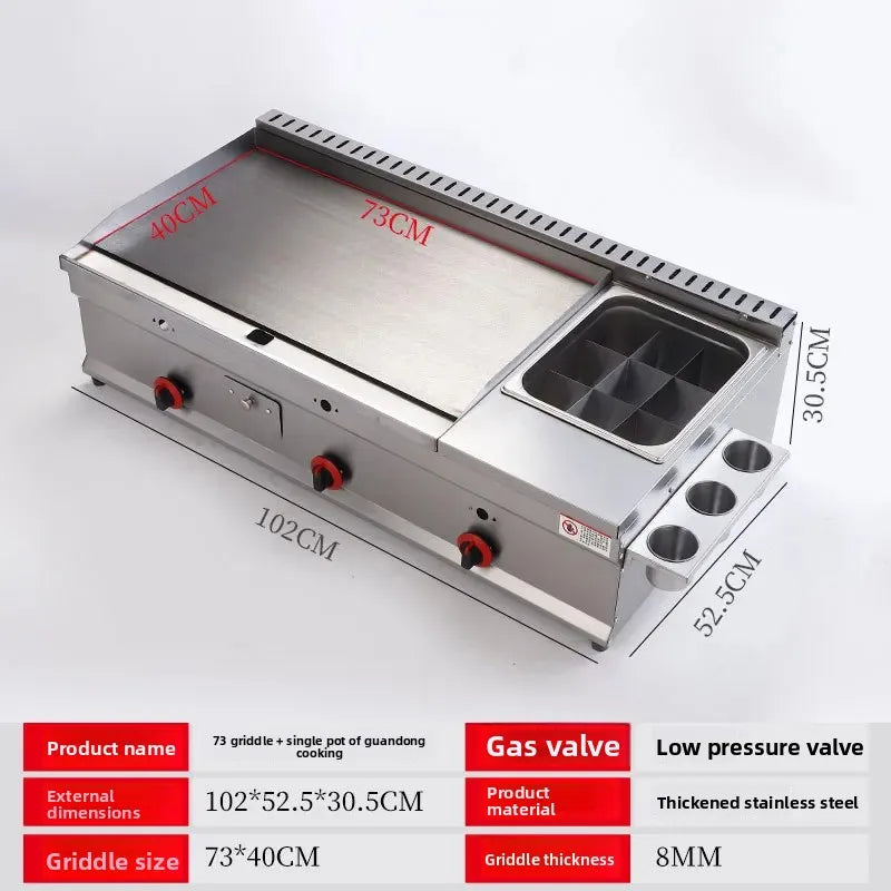 100-130cm Commercial Gas Teppanyaki Griddle & Fryer Combo | For Pancake & Braised Squid Grilling | Flat Top Cooking Station