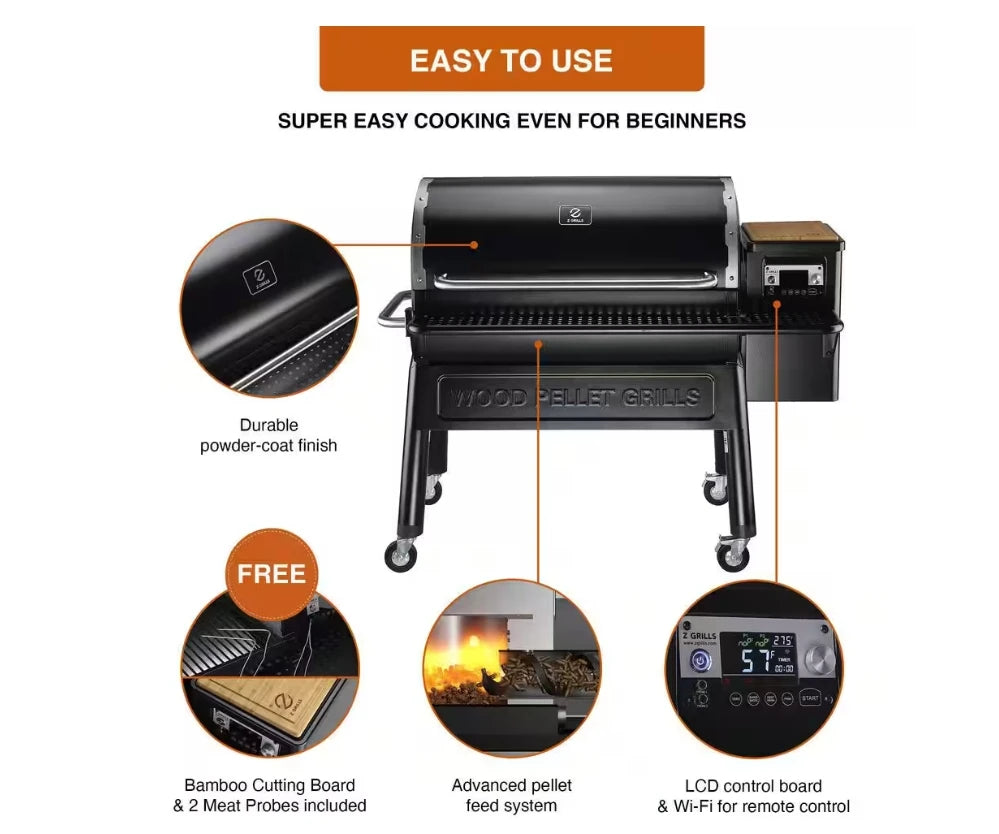Outdoor OEM Wood Pellet Grill 1068 Sq.in BBQ Smoker with PID Controller And Wifi Connectivity for Precision Smoking And Grilling