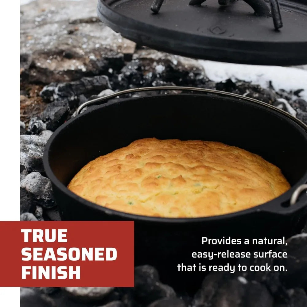 10 Inch Seasoned Cast Iron Dutch Oven with Lid - Perfect for Outdoor Cooking & Family Meals