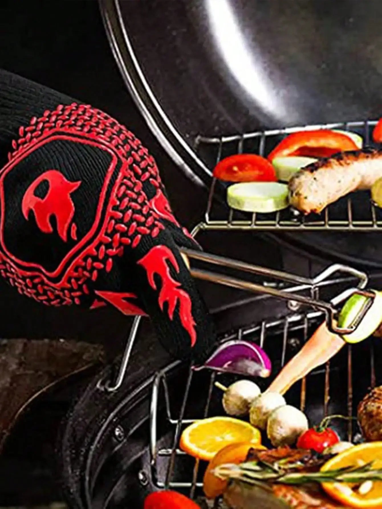 2PCS 500 Heat-insulating Resistant BBQ Gloves Fireplace Grilling Gloves Anti-scald Oven Glove for Ktichen Baking Grill Microwave