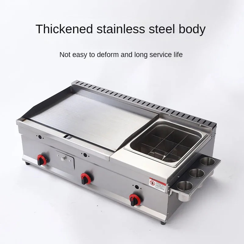 100-130cm Commercial Gas Teppanyaki Griddle & Fryer Combo | For Pancake & Braised Squid Grilling | Flat Top Cooking Station