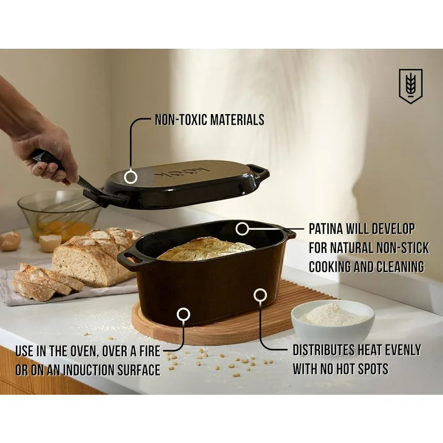 Dutch Oven for Bread Baking Sourdough Loaf Pan with Lid Dual Handles Enameled Cast Iron includes Lid Lever Dishwasher Safe 3.4