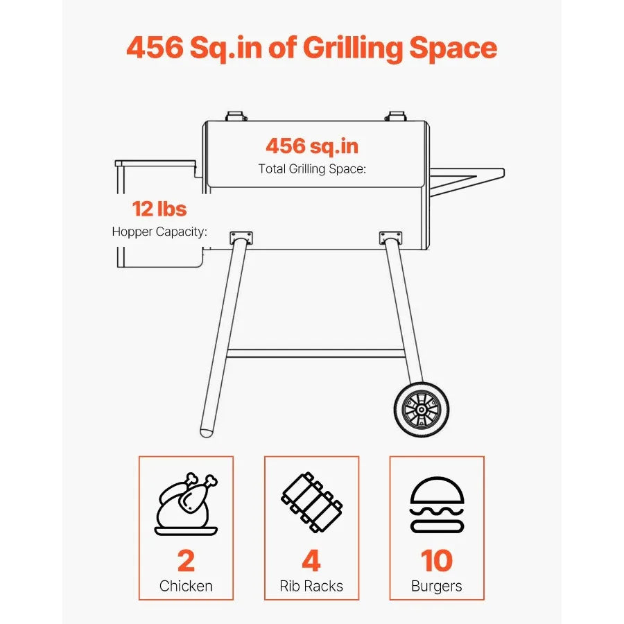 Wood Pellet Grill Smoker, 8 in 1 BBQ Grills for Outdoor Cooking, 456 Square Inches Cook Area Electric Grill and Smoker