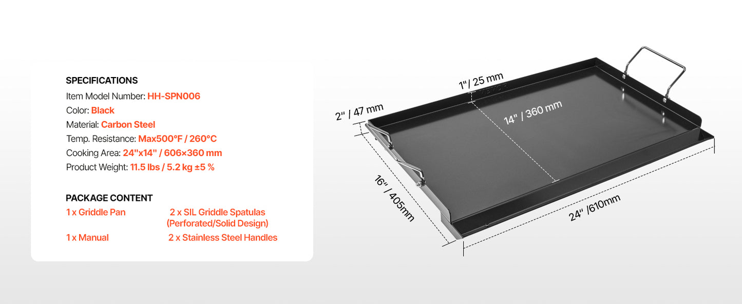 SucceBuy Carbon Steel Griddle Universal Flat Top Rectangular Plate Gas Grill Griddle for BBQ Grill Portable Family Cookware