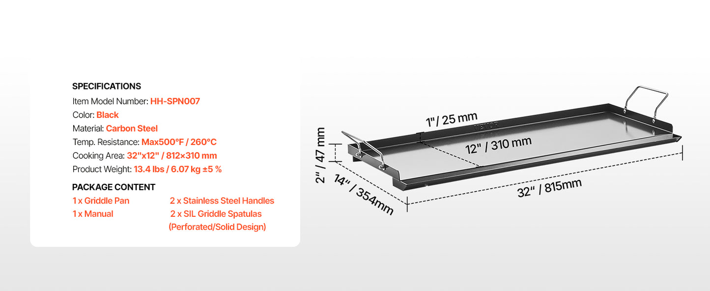 SucceBuy Carbon Steel Griddle Universal Flat Top Rectangular Plate Gas Grill Griddle for BBQ Grill Portable Family Cookware