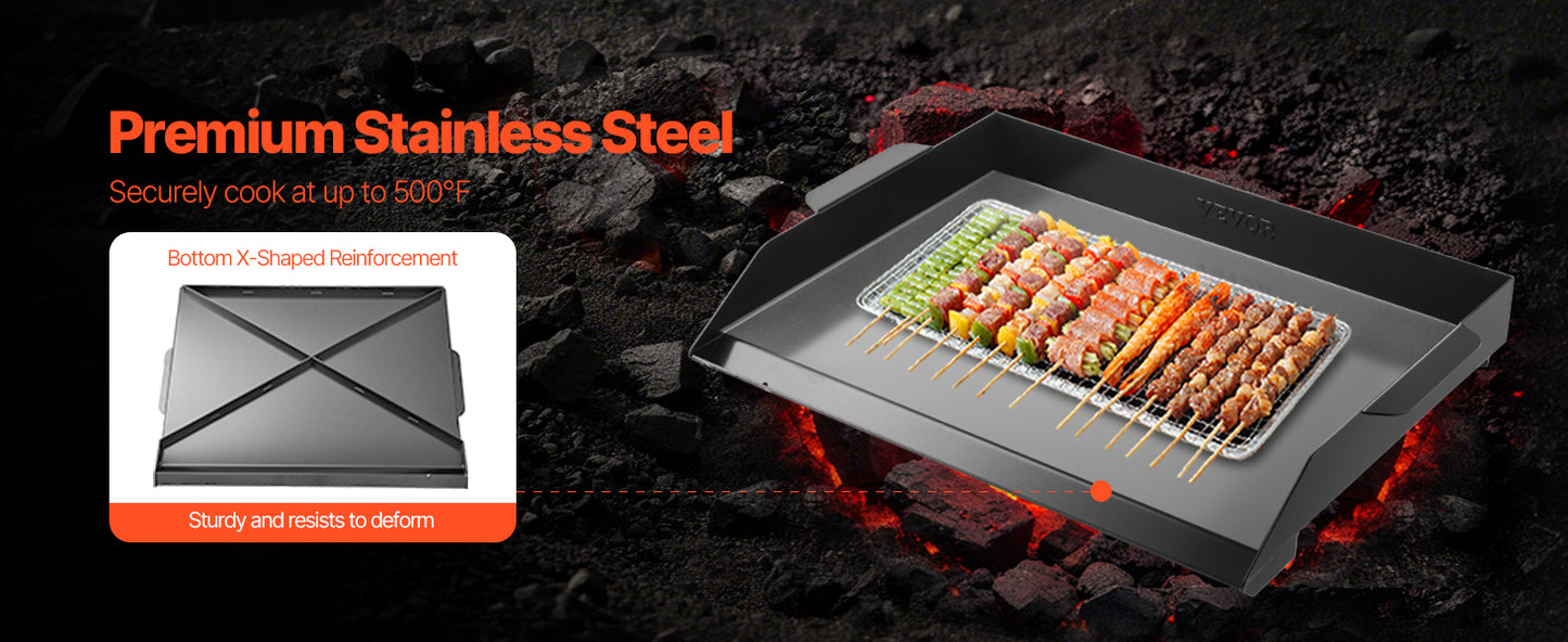 SucceBuy Carbon Steel Griddle Universal Flat Top Rectangular Plate Gas Grill Griddle for BBQ Grill Portable Family Cookware