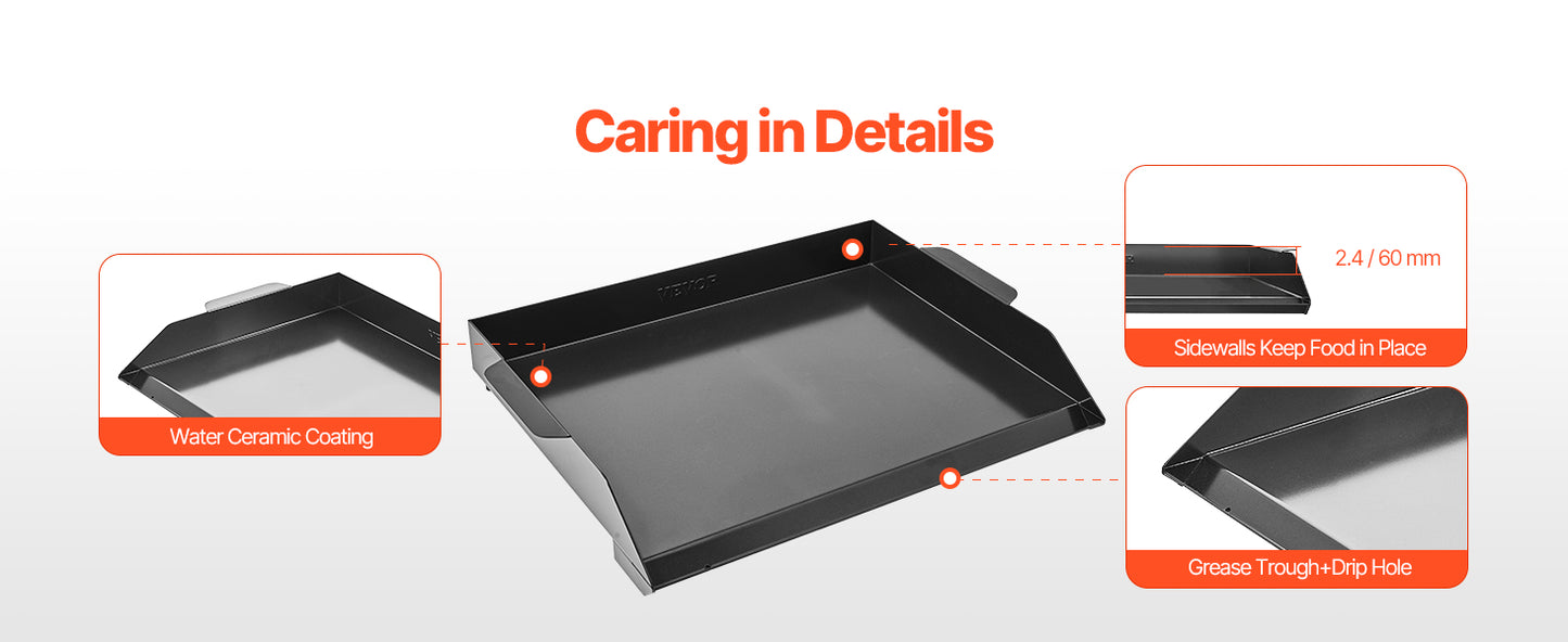 SucceBuy Carbon Steel Griddle Universal Flat Top Rectangular Plate Gas Grill Griddle for BBQ Grill Portable Family Cookware
