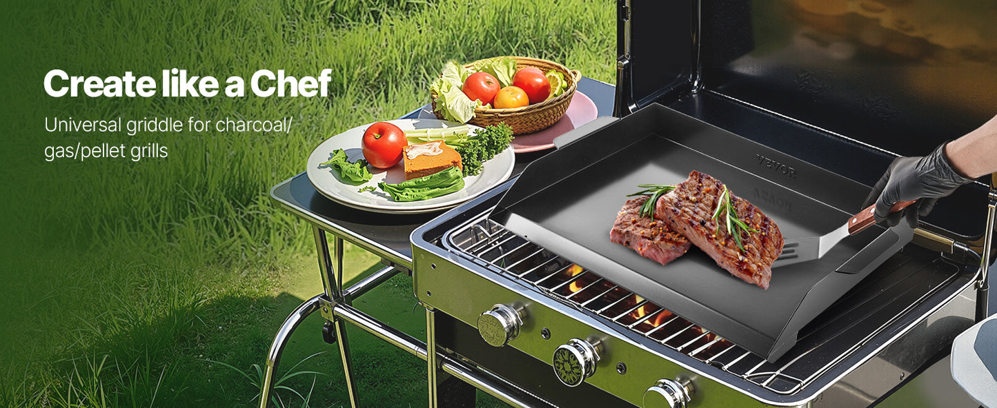 SucceBuy Carbon Steel Griddle Universal Flat Top Rectangular Plate Gas Grill Griddle for BBQ Grill Portable Family Cookware