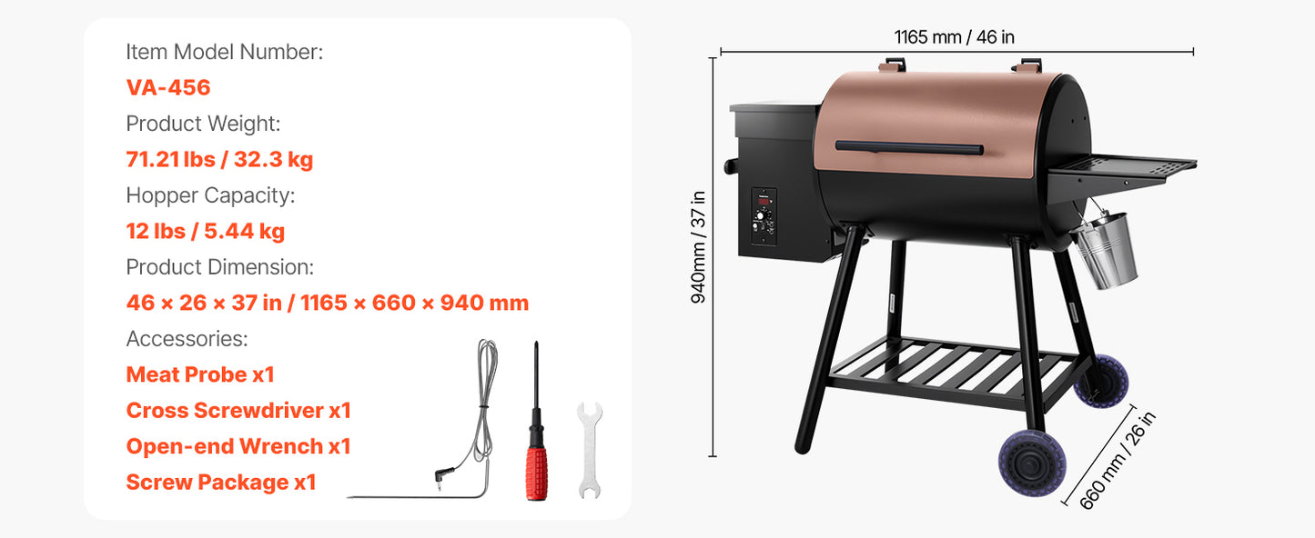 SucceBuy Wood Pellet Grill Smoker 8 in 1 BBQ Grills for Outdoor Cooking with Digital Controller Meat Probe 500°F Max Temperature