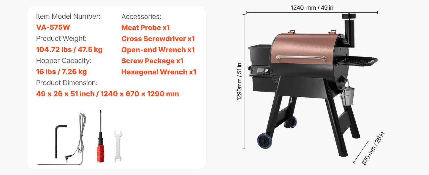 SucceBuy Wood Pellet Grill Smoker 8 in 1 BBQ Grills for Outdoor Cooking with Digital Controller Meat Probe 500°F Max Temperature