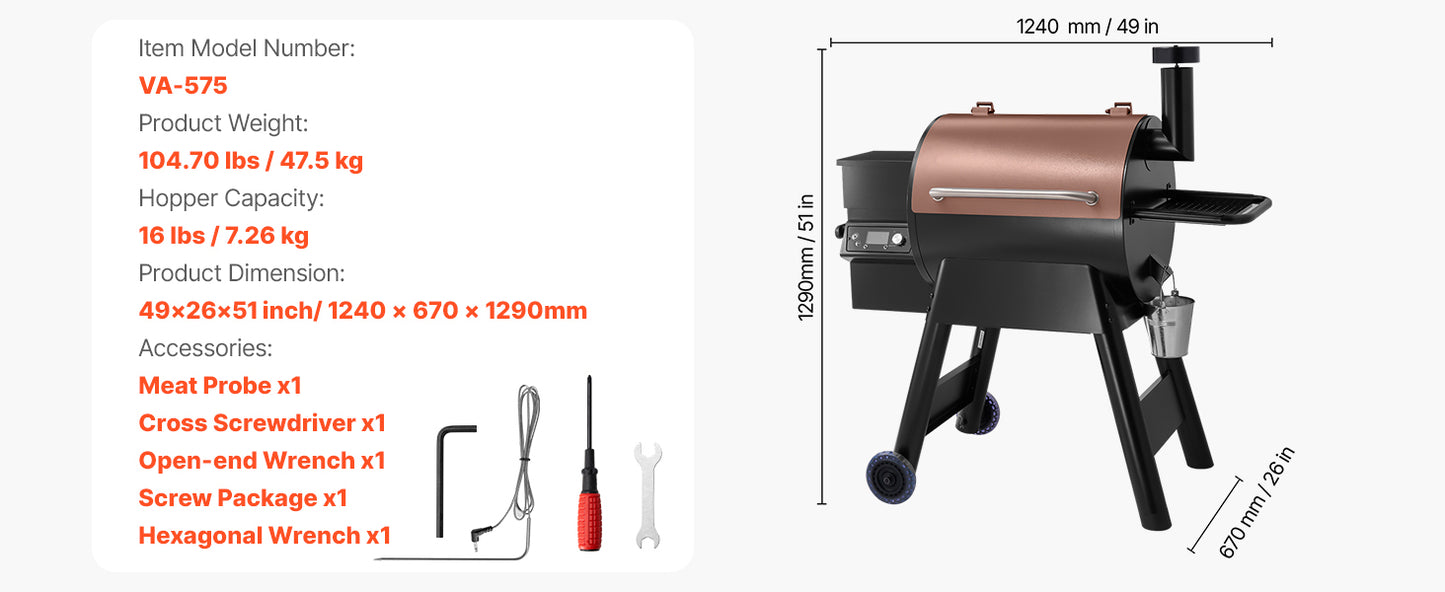 SucceBuy Wood Pellet Grill Smoker 8 in 1 BBQ Grills for Outdoor Cooking with Digital Controller Meat Probe 500°F Max Temperature